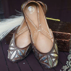 Mukaish Poetry Brown & Silver Mukaish Work Jutti