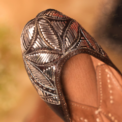 Mukaish Poetry Silver Jutti (Dark Brown)