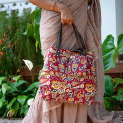 Maroon Kalamkari Tote Bag