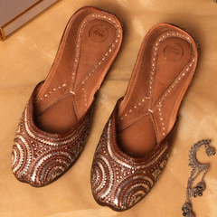Mukaish Kali Silver Jutti (Brown)
