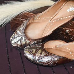 Mukaish Poetry Brown & Silver Mukaish Work Jutti