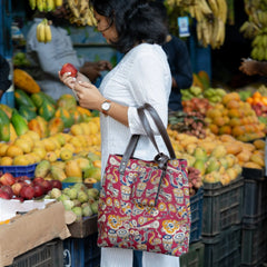 Maroon Kalamkari Tote Bag