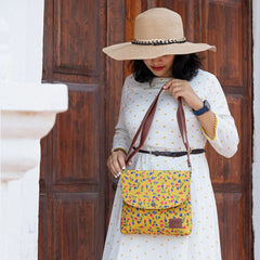 Mustard Floral Pattern Flap Sling Bag