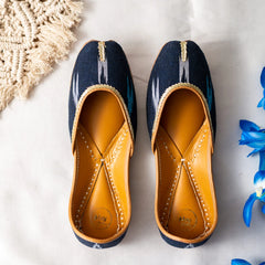 Indigo Ikat Handstitched Jutti