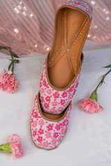 Gulmohar Pastel Pink Embroidered Mojari