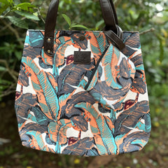 Multicolour Vegan Leaf Motif Tote Bag