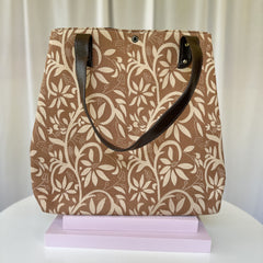 Beige and Cream Floral Canvas Tote Bag