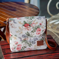 Cream & Blush Red Floral Sling Bag