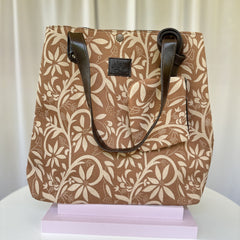 Beige and Cream Floral Canvas Tote Bag