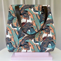 Multicolour Vegan Leaf Motif Tote Bag