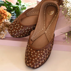 Suri Brown Polished Zari Embroidered Leather Jutti