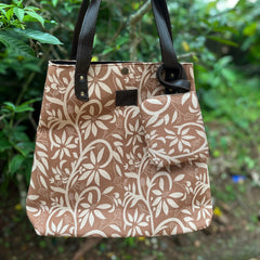 Beige and Cream Floral Canvas Tote Bag