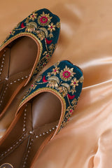 Begum Royale Emerald Green, Gold & Pink Jutti