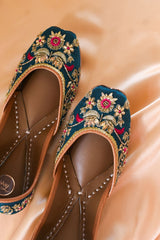 Begum Royale Emerald Green, Gold & Pink Jutti