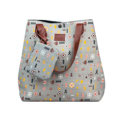 Grey & Coral Pink Digital Print Chanderi Tote Bag