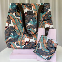 Multicolour Vegan Leaf Motif Tote Bag