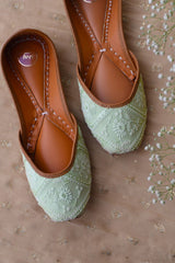 Chamkili Lime Green Sequins Chikankari Jutti