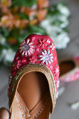 Gulabi Patakha Amaranth Red Embellished Jutti